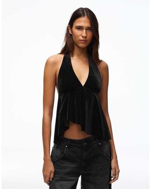 Bershka Velvet Halter Top - Black