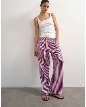 TOPSHOP Poplin Stripe Wide Leg Pull On Trouser - Purple