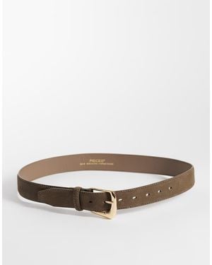 Pieces Gold Buckle Suede Belt - Grey