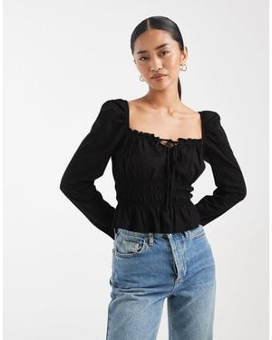 Miss Selfridge Long Sleeve Milkmaid Top - Black