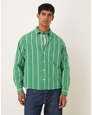 ASOS Ruimvallend Gestreept Overhemd Met Vierkante Kraag - Groen