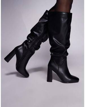 SIMMI Simmi London Hanzel Ruched Block Heeled Knee Boots - Black