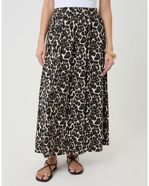 Threadbare Print Jersey A-Line Maxi Skirt - Brown