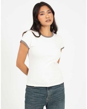 Brave Soul Cotton Jersey Contrast Edge Short Sleeve T-Shirt - White