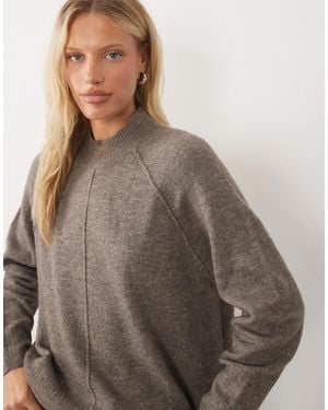 Brave Soul High Neck Sweater With Exposed Seams - Brown