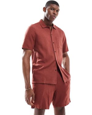 New Look Flat Collar Linen-blend Shirt Co-ord - Red