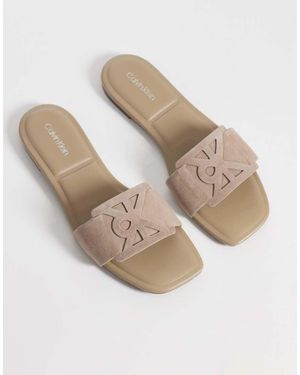 Calvin Klein Suede Square Sandals - Natural