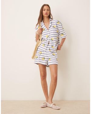 ASOS Stripe Shorts With Lemon Embroidery - Natural