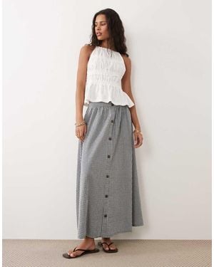 New Look Falda Midi A Cuadros Vichy Negros Con Botones - Gris