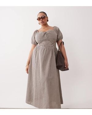 Esmee Curve Puff Sleeve Tie Front Maxi Beach Dress - Brown