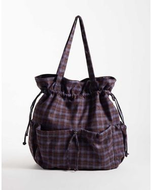 ASOS Borsa Tote Con Tasca Arricciata A Quadri Viola E Blu
