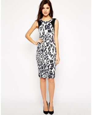 Karen Millen – figurbetontes kleid mit leopardenmuster - Weiß