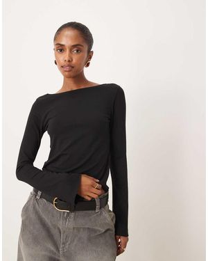 Mango Boat Neck Long Sleeve Top - Black