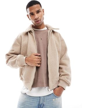 Bershka Textured Shearling Jacket - Blue