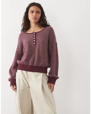 Abercrombie & Fitch Knitted Wool Blend Henley Jumper - Red
