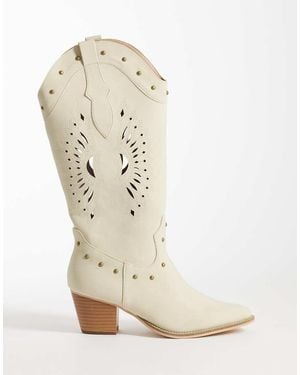 Glamorous Western Knee Boots - Natural