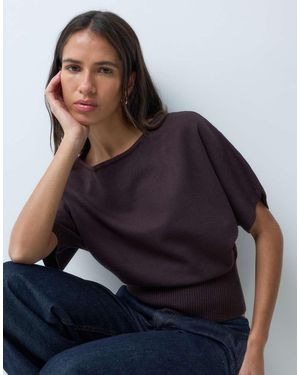 ONLY Top Con Scollo A Barchetta E Vita Stretta Cioccolato - Blu