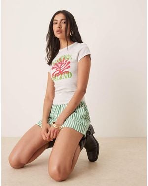 ASOS T-Shirt Mini Ghiaccio Mélange Con Grafica "Mykonos" Con Corallo - Neutro
