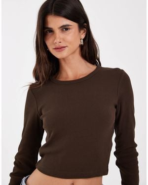 JJXX Feline Ribbed Crop Top - Brown