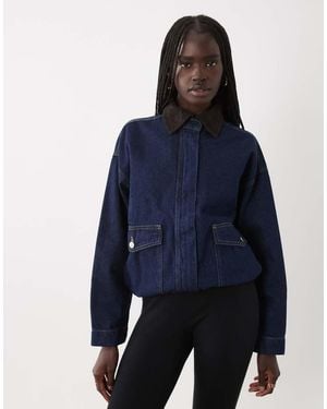 ASOS Denim Jack Met Rits En Contrasterende Kraag - Blauw
