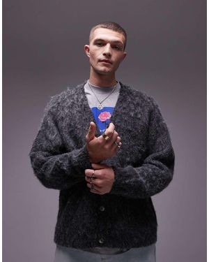 TOPMAN Relaxed Fit Fluffy Cardigan - Grey