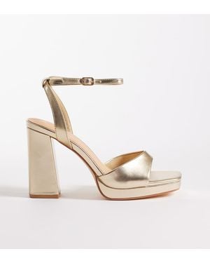 SEQWL Wide Fit Cosmic Strappy Barely There Block Heeled Sandal - White