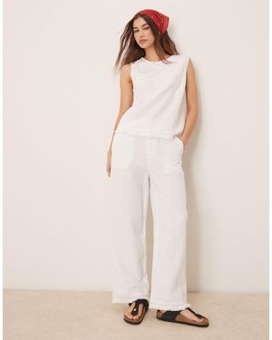 ASOS Linen Blend Straight Leg Pants With Tassel Hem - Natural