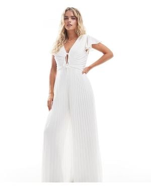 TFNC London Pleated Wide Leg Jumpsuit With Keyhole Detail - White