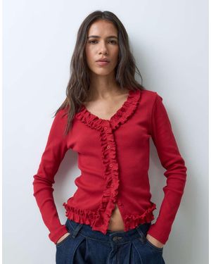 Miss Selfridge Cárdigan De Canalé Con Detalle De Volantes Y Botones - Rojo