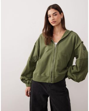 ASOS Zip Through Hoodie With Embroidered Flower Detail - Green