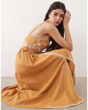 New Look Shell Embroidered Midi Dress - Brown