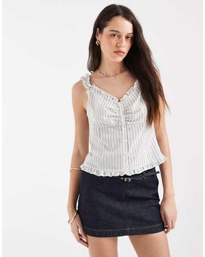 Object Ruched Shoulder Button Front Top - White