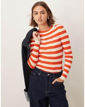 Pieces Chunky Ribbed Knit Long Sleeve Top - Orange