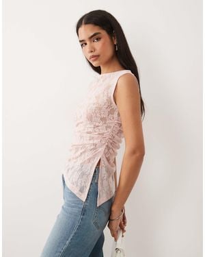 ASOS Sleeveless Gathered Side Lace Asymmetric Detail Top - Natural