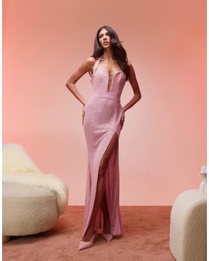 Oh Polly Sansel Embellished Halterneck Maxi Dress - Pink
