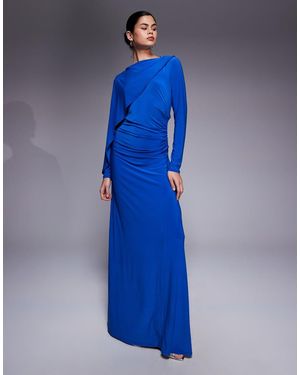 DASKA Slinky Cape Detail Maxi Dress - Blue