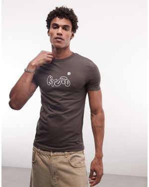 ASOS Muscle T-shirt With Kyoto Bubble Chest Graphic - Brown