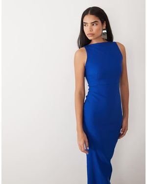Vesper Bengaline Open Back High Neck Maxi Dress - Blue