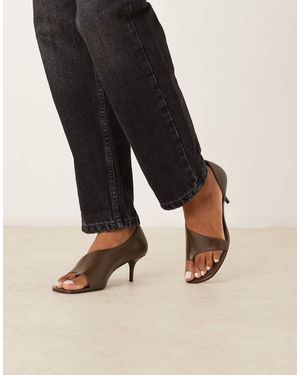 Mango Sandalias Marrones De Tacón Con Abertura De 100% Cuero De - Negro