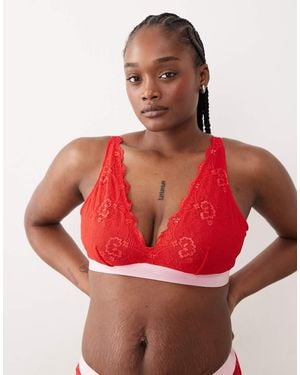 Lemonade Dolls Bralette De Copas Grandes Rojo Y Rosa De Encaje Signature De