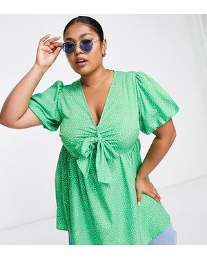 Yours Top De Manga Corta Con Lazada En La Parte Delantera Y Estampado De Lunares De - Verde