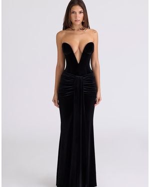 House Of Cb Vienne Velvet Deep Plunge Maxi Gown - Black