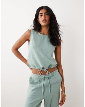 Vila Cotton Cheesecloth Sleeveless Top Co-ord - White