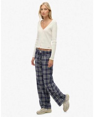Superdry Cotton Check Elastic Trousers - White