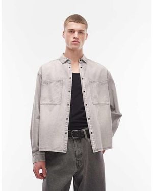 AllSaints Canvas Long Sleeve Denim Shirt - Grey
