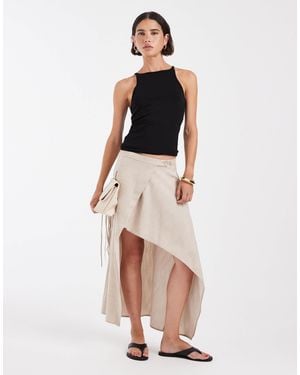 ASOS Linen Blend Tailored Asym Skirt - Natural
