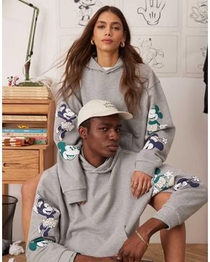 ASOS Disney Unisex Boxy Oversized Hoodie With Mickey & Minnie Mouse Prints - Brown