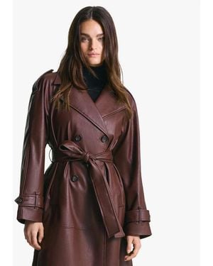 Bershka Faux Leather Trench Coat - Brown