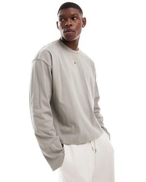ASOS T-Shirt A Maniche Lunghe Oversize Squadrata Pesante Da 240 Gsm Color Kaki - Grigio