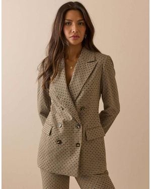 Nobody's Child Houndstooth Polka Dot Double Breasted Blazer - Brown